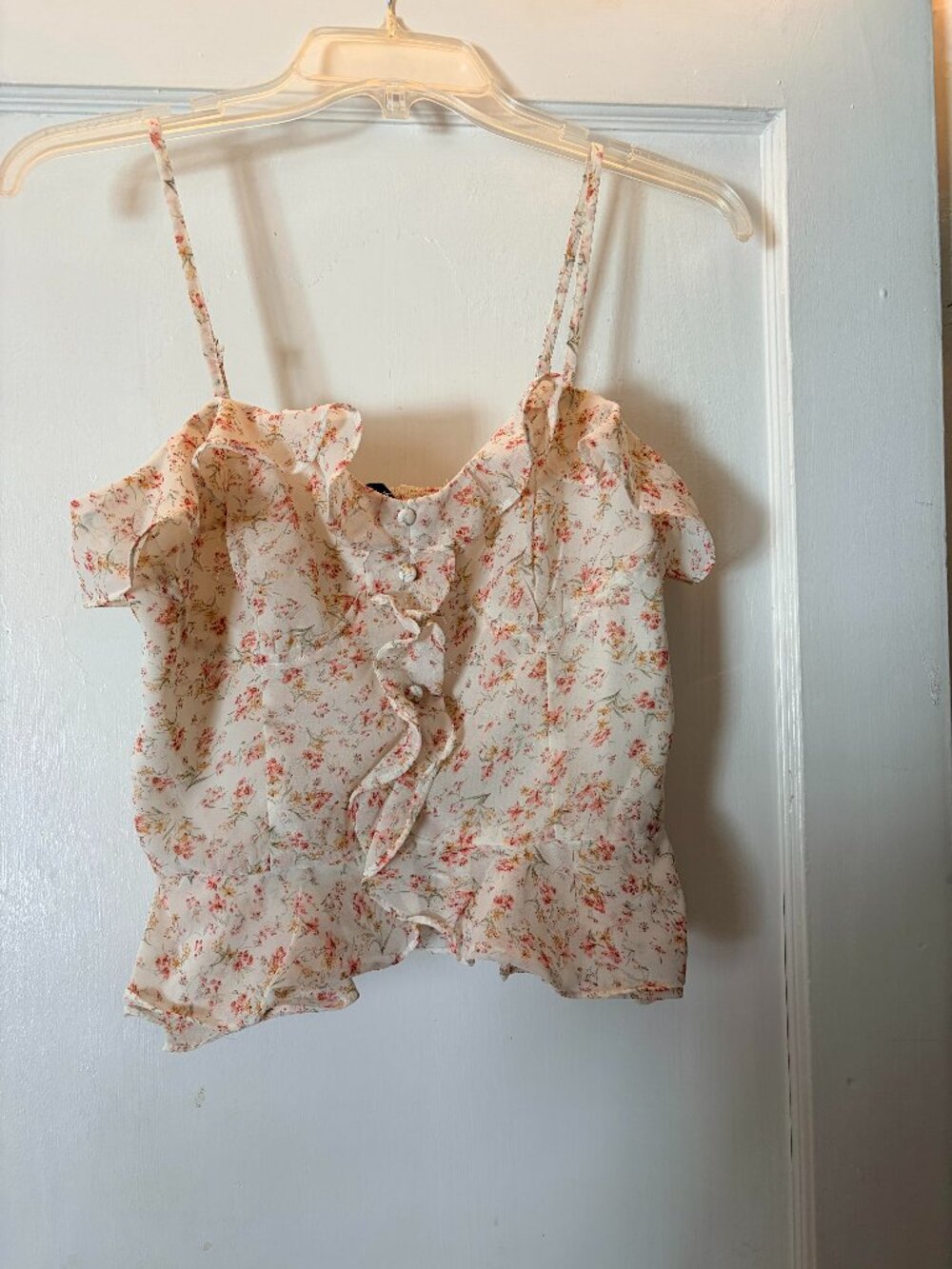 Cream Lulus, Ruffle, Floral Top.